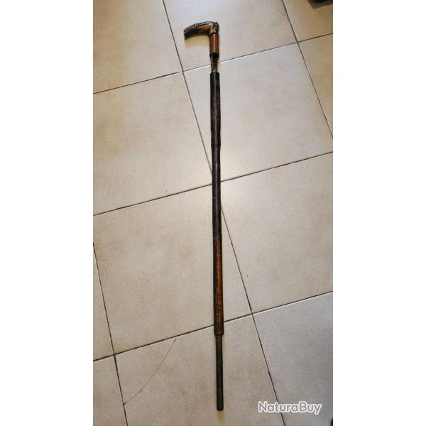 Canne fusil � syst�me ancienne habillage cuir bois bambou