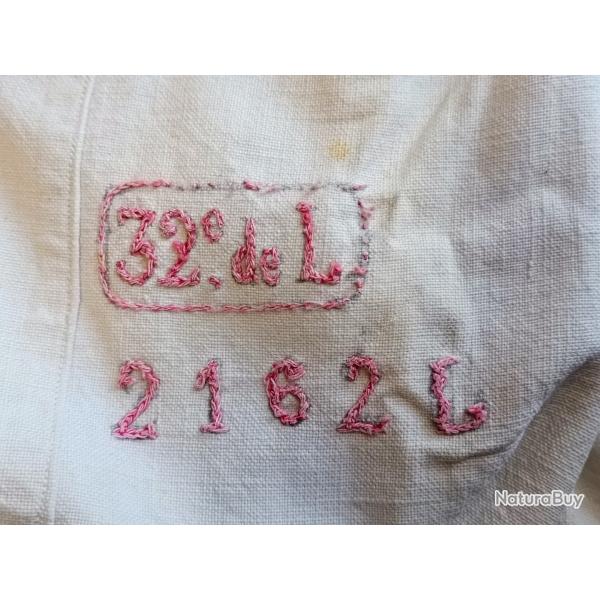 Chemise r�glementaire modele 1878 regimentee 32e de Ligne 2162L - WW1 1914 - R�giment bas� � Tours