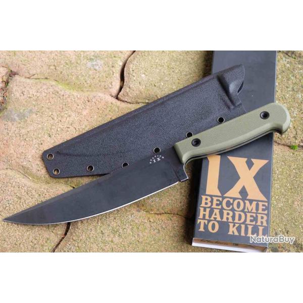 Couteau Station IX The Partisan Lame Acier Carbone 1095 Black Manche Green G10 Etui Kydex STN002