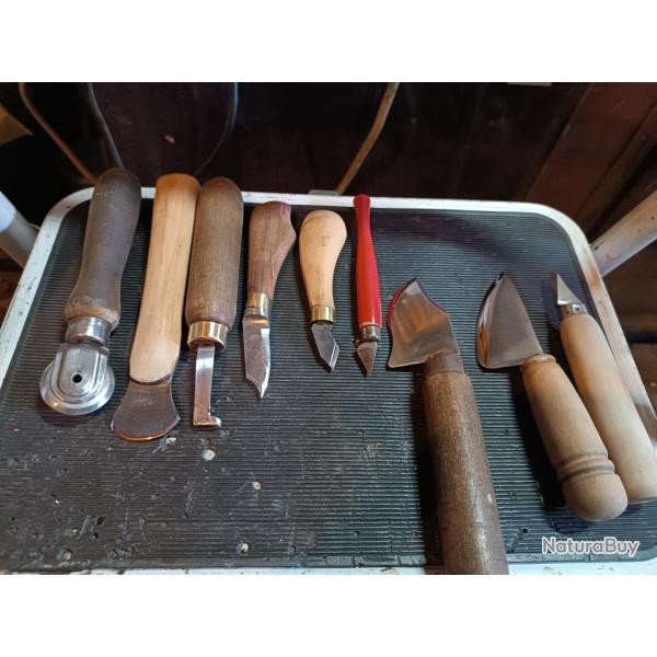 Lot outils de coupe Tranchet coutelier cordonnier etc travail du cuir
