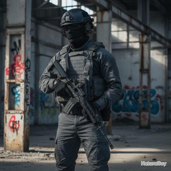 Gilet porte-plaques tactique gris protection balistique Cordura