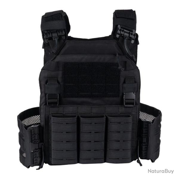 Gilet porte-plaques tactique noir Cordura 500D