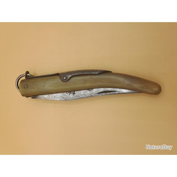 Ancien fort couteau palmaire Tarry Levigne, d�b. XX�me, corne, 28cm ouvert