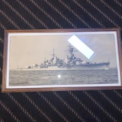 Belle photo Argentique encadr&eacute;e d'&eacute;poque, d'un bateau Allemand qui me semble &ecirc;tre l'Admiral Scherr