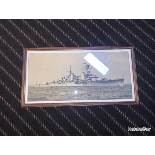 Belle photo Argentique encadr�e d'�poque, d'un bateau Allemand qui me semble �tre l'Admiral Scherr