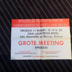 Belle affiche ancienne du Parti Communiste Flamand . Metting Bruxelles