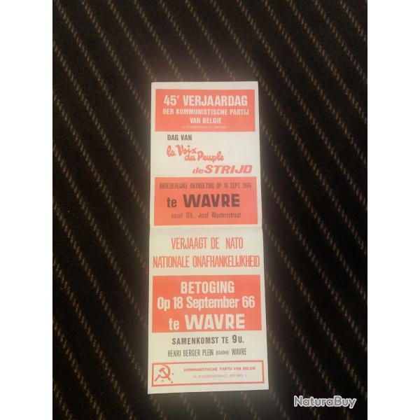 Belle affiche d'un meeting a Wavre du PC Belge .