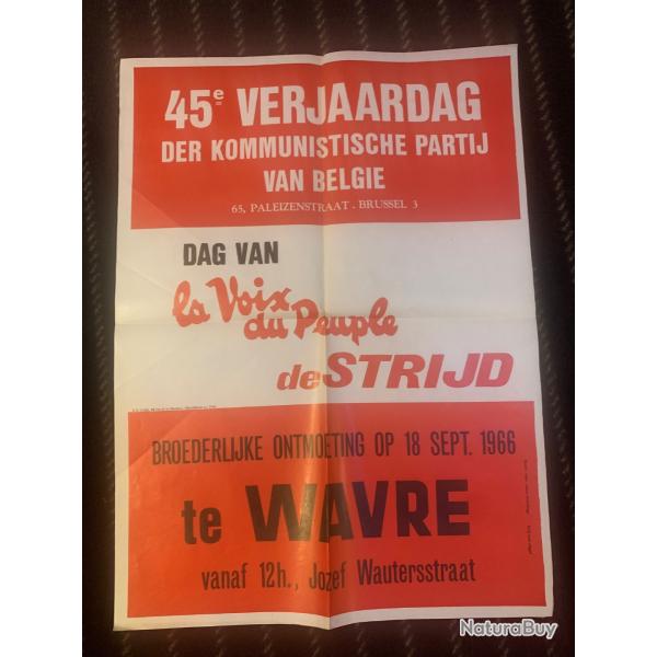 Belle affiche d'un meeting a Wavre du PC Belge .1966