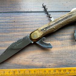 Ancien couteau DOURIS CHASTEL / LE PIONNIER / 4 PIECES / BOIS DE CERF / NEUF