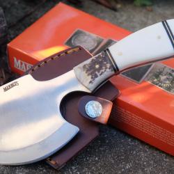 Couteau Hachette Marbles Hatchet Smooth Bone Manche Os/Bois de Cerf Lame Acier Inox Etui Cuir 826