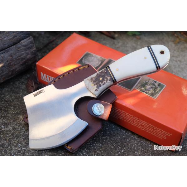 Couteau Hachette Marbles Hatchet Smooth Bone Manche Os/Bois de Cerf Lame Acier Inox Etui Cuir 826