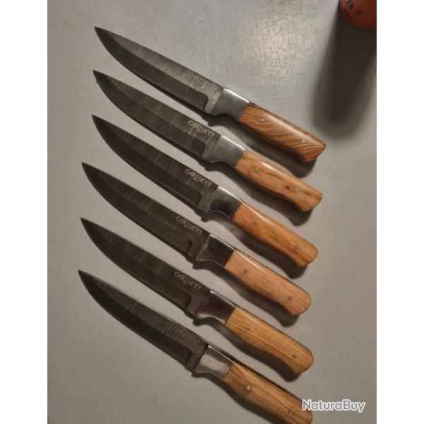 Service couteau a viande damas et olivier artisanal