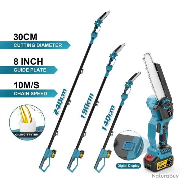 Tronconneuse Telescopique Sans Fil PRO 8", Modele: 2 Batteries