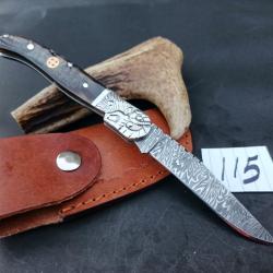 couteau de poche pliant laguiole Fait &Agrave; Main Lame Acier Damas Manche corne de B&eacute;lier 115