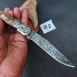 couteau de poche pliant laguiole Fait &Agrave; Main Lame Acier Damas Manche corne de B&eacute;lier 90