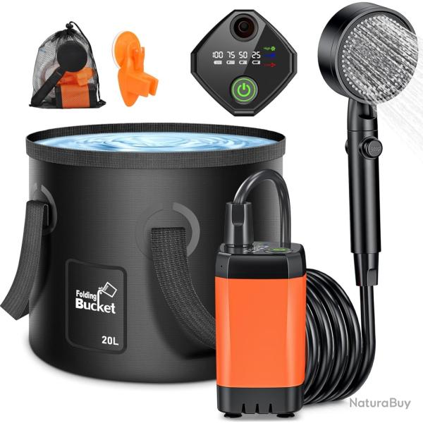 Douche de Camping Rechargeable, Portable Camping Douche avec �cran Intelligent et Tuyau de 2 m