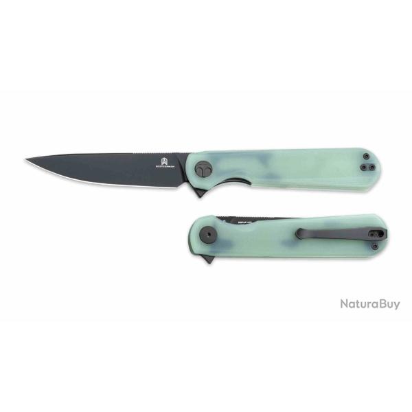 Couteau Pliant Bestechman Flick Lame Acier D2 Noir PVD Manche Jade G10 Liner Lock BTKMK13E