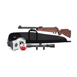 Pack carabine &agrave; plombs UX R-Force Wood 4,5 mm 19,9 J + Lunette 3-9x40 + Plombs - Cibles - Fourreau