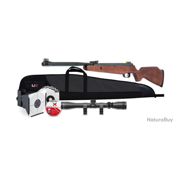 Pack carabine � plombs UX R-Force Wood 4,5 mm 19,9 J + Lunette 3-9x40 + Plombs - Cibles - Fourreau
