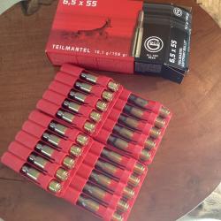15 cartouches GECO en calibre 6,5x55 teil mantel 156gr