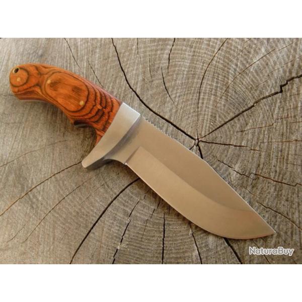 Couteau de Chasse Mil-Tec - Lame Fixe Acier 420 - Manche en Bois avec Garde Inox - �tui en Cuir