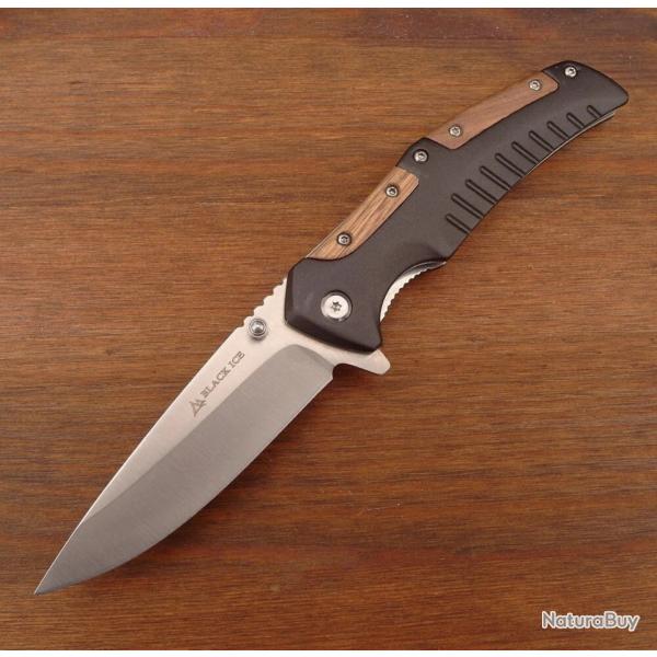 Grand Couteau Pliant Black Ice - Acier 440