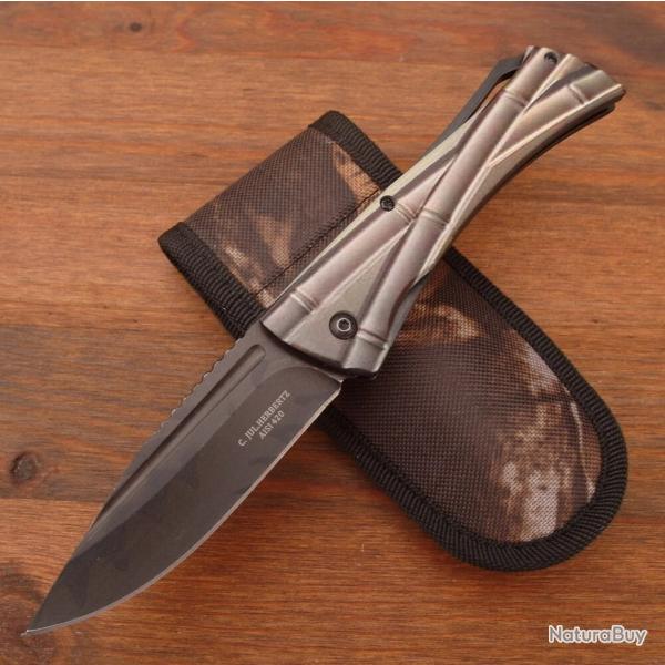 Couteau Pliant Herbertz - Design Bambou 3D - Acier 420 Rev�tu - Manche Aluminium - Liner Lock
