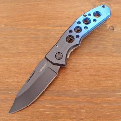 Couteau de Poche Haller - Noir Bleu Anodis&eacute; - Acier 420 Noir