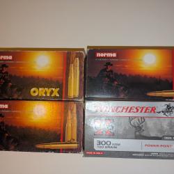 300 WSM : 3 boites de 20 NORMA 180GR SOFT POINT ORYX & 1 boite de 20 WINCHESTER 180 GR POWER POINT