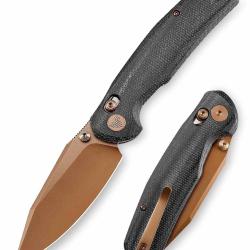 Couteau Pliant Trivisa Hornet Lame Acier 14C28N Rose Gold Manche Micarta Axis Lock TVJM01BM14