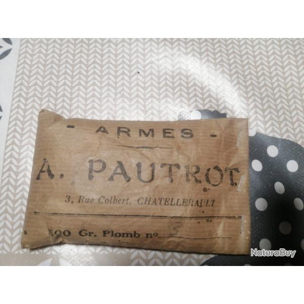 SACHET PAPIER DE PLOMBS ACIER N� 10. ARMURERIE A. PAUTROT CHATELLERAULT
