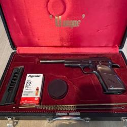 Splendide pistolet UniQue mod D6 calibre 22 long Eiffel, 2 chargeurs et malette