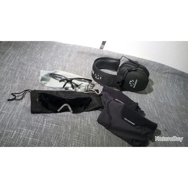 Ensemble complet de protection pour tireur (Casques 2 lunettes et gants)