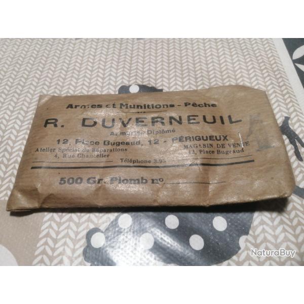 SACHET PAPIER DE PLOMBS M�LANG�S N� 4-5-6. ARMURERIE R. DUVERNEUIL P�RIGUEUX