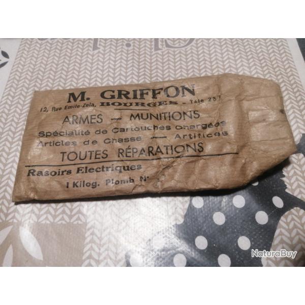 SACHET PAPIER DE PLOMBS N� 7. ARMURERIE M. GRIFFON BOURGES
