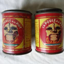 Lot de 2 bo&icirc;tes m&eacute;talliques lithographi&eacute;es " la poule aux pots " en bon &eacute;tat.
