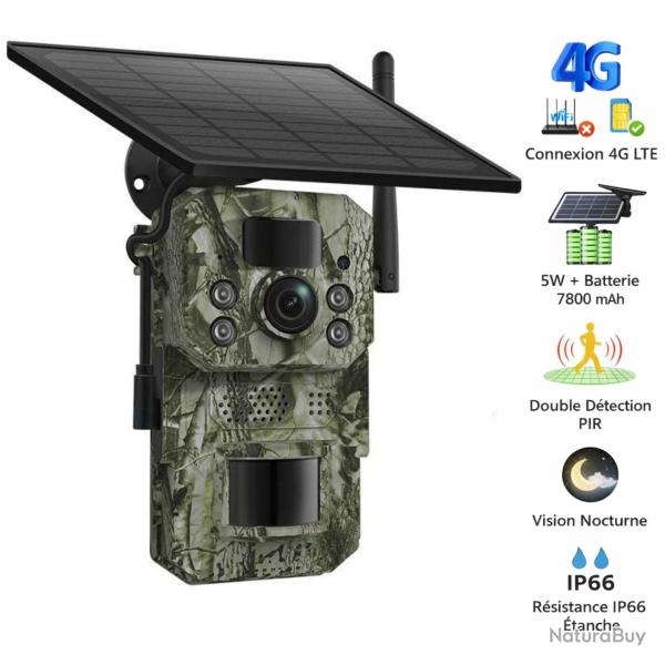 Cam�ra Chasse Trail 4G 4MP Solaire PIR Vision Nocturne Smartphone