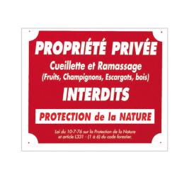 Panneau ''Propri&eacute;t&eacute; priv&eacute;e cueillette...'' 30 x 25 cm Aluminium