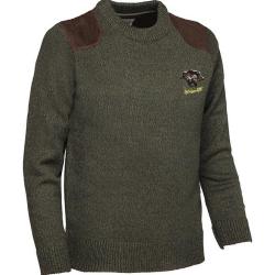 Pull brode col rond enfant 6A KAKI SANGLIER