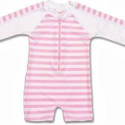 Maillot de bain une pi&egrave;ce manches longues anti uv enfant - Ray&eacute; Rose 62-68 cm