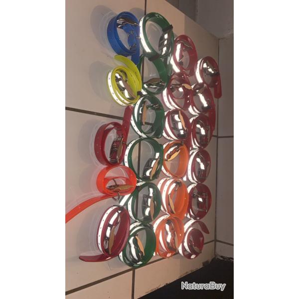Vend colliers pour chiens avec bande r�fl�chissante plusieurs coloris rouge orange jaune violet vert