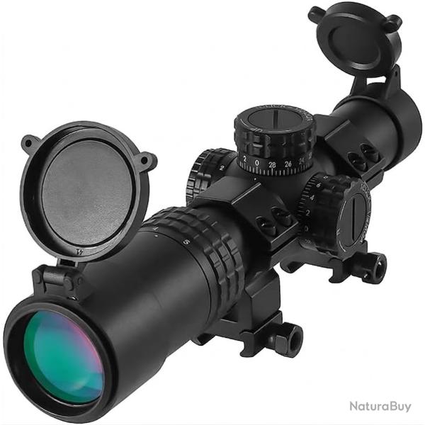 Lunette de Vis�e Tactique 1-5x24 Tube 30mm R�ticule Illumin� Rouge Vert Grand Angle Chasse Airsoft