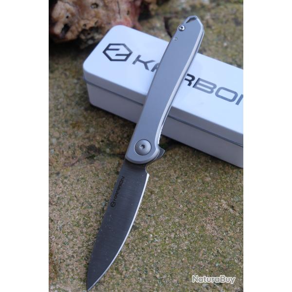 Couteau Karbon Tidbit Satin Lame Acier N690 Manche Acier Framelock IKBS Clip B105