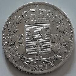 Pi&egrave;ce de Monnaie Argent  France 5 francs  Charles X, 2e type 1827 Lille