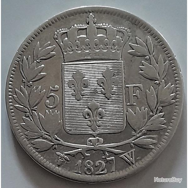 Pi�ce de Monnaie Argent  France 5 francs  Charles X, 2e type 1827 Lille