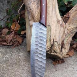 Couteau De Cuisine Style Japonais Lame Acier Damas 256 Couches Martel&eacute;e Manche Bois Fabr Artisanale