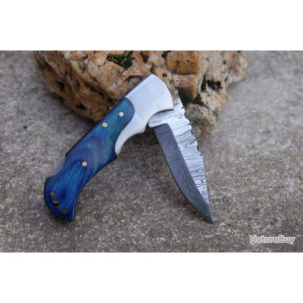 Couteau Lame Damas 128 Couches Manche Bois Atlantide Fa�on Buck 112 Lockback Fabr Artisanale 01