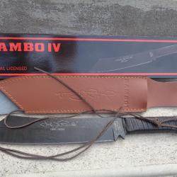 Couteau Rambo IV Machette Lame Acier Carbone Manche Cuir Noir Etui Cuir Couteau du Film Rambo IV 000