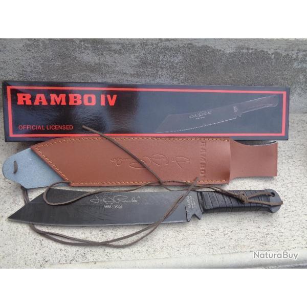 Couteau Rambo IV Machette Lame Acier Carbone Manche Cuir Noir Etui Cuir Couteau du Film Rambo IV 000