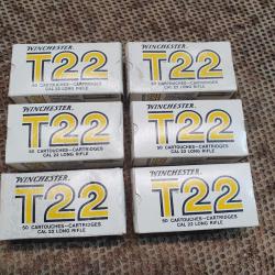 6 boites anciennes WINCHESTER de cartouches de 22 LONG RIFLE mod&egrave;le T22